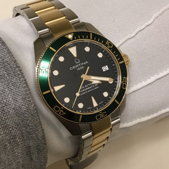 CERTINA DS ACTION POWERMATIC80 BLACK/GREEN/GOLD ON BRACELET 38MM - Picture 2 of 16